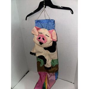 Vintage Pig Windsock Piggy Colorful Nylon Hanging Windsport Austin TX 40”